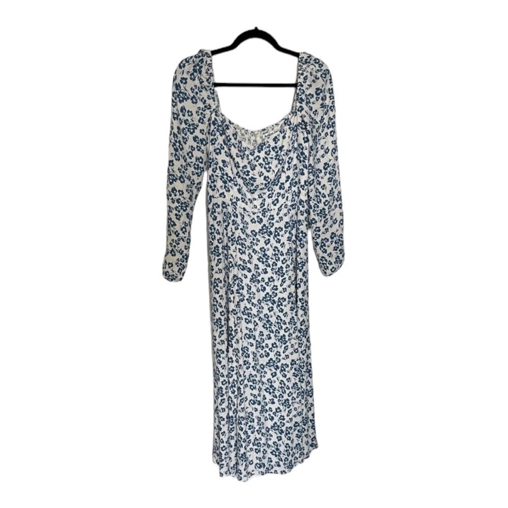 REFORMATION Sigmund Milonesa Blue White Floral Long Sleeve Slit Midi Dress Sz 24 - Picture 12 of 15